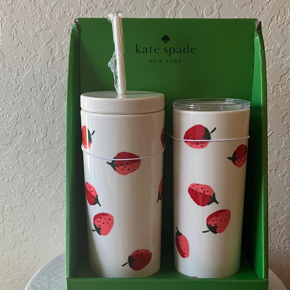 Kate Spade: NIB Strawberry Print Tumbler Duo- set of 2